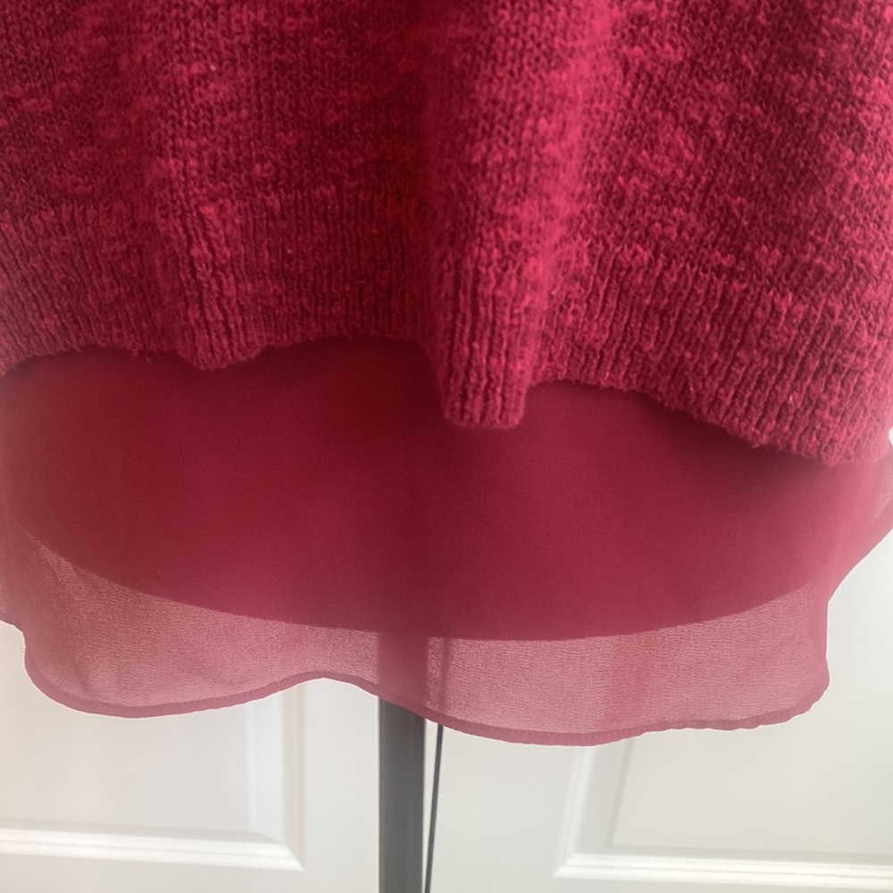 Lucky Brand Red Wine Colored Lace Sleeve, Layered Open Back Blouse - Picture 4 of 6